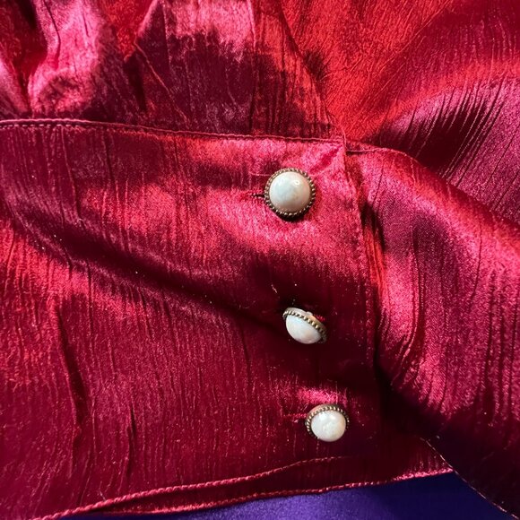 πVintage 90s Wine Red Plus Size Satin Blouse with Fitted End - Picture 12 of 13